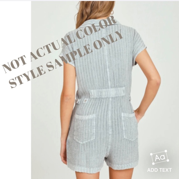 Vintage Havana Button down textured romper with adjustable buttons at waist - Picture 3 of 10